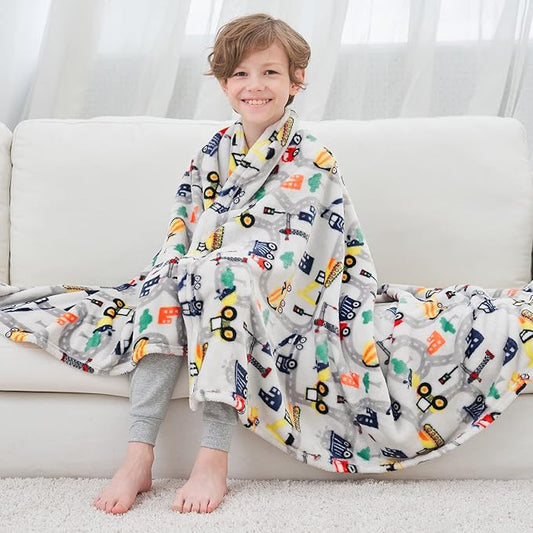 Softan Truck Blanket for Boys, Kids Throw Blanket for Boys and Girls Soft Cozy Flannel, Cute Truck Blanket for Sofa Couch Bed, Christmas Birthday Gift for Kids, 50x60 Inches