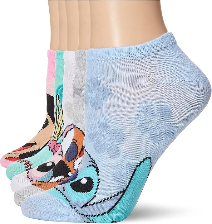 Disney Women's Lilo & Stitch 5 Pack No Show Socks