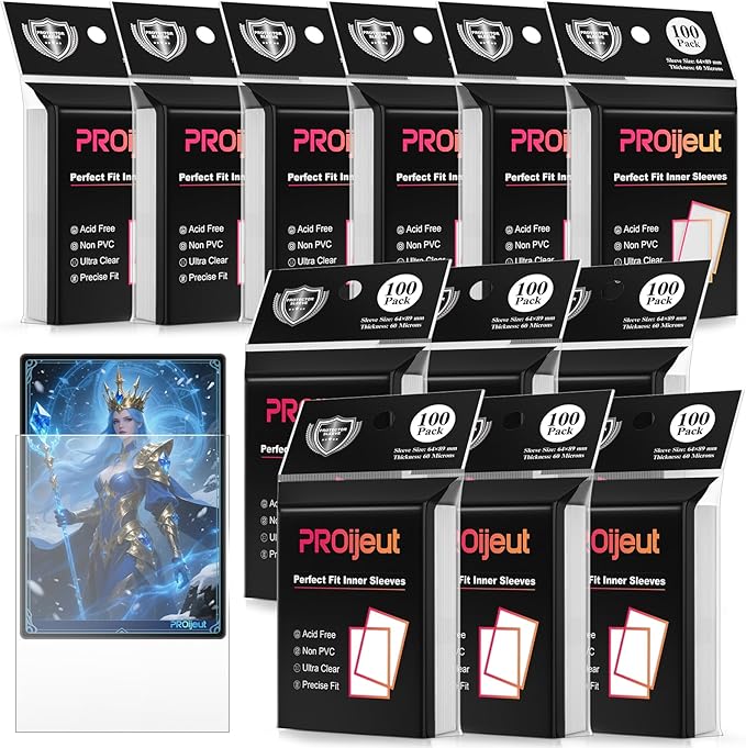 1200 Pack Card Sleeves Clear, Perfect Fit Inner Sleeves Ideal for Double-sleeving, Trading Card Sleeve Compatible with MTG, PKM, TCG and Gaming Cards (60 Microns)