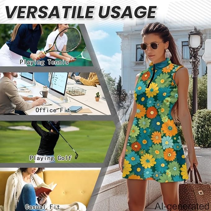 Golf Dress Tennis Dresses for Women with Built in Shorts and Pockets Sleeveless Athletic Dress Workout Dress