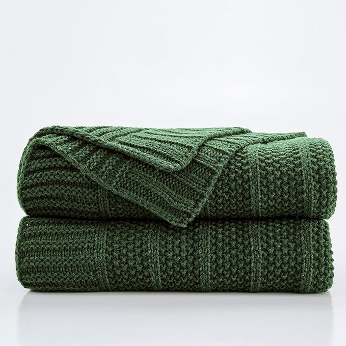 Douceur Christmas Green Throw Blanket for Bed, Soft Cozy Lightweight Stripe Pattern Knitted Throw Blanket for Sofa, Living Room Gift, 60"X80"