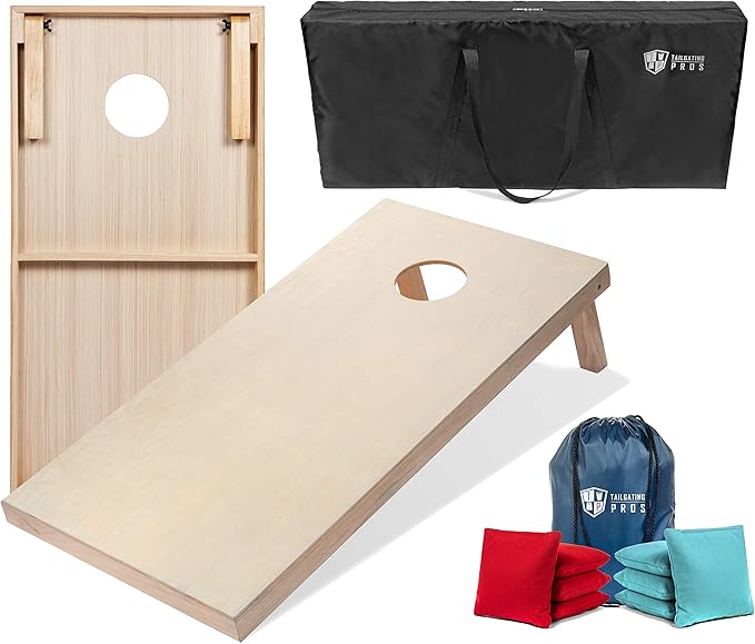 Tailgating Pros Cornhole Boards - 4'x2' & 3'x2' Cornhole Game w/Carrying Case & Set of 8 Corn Hole Bags - 150+ Color Combos! Optional LED Lights