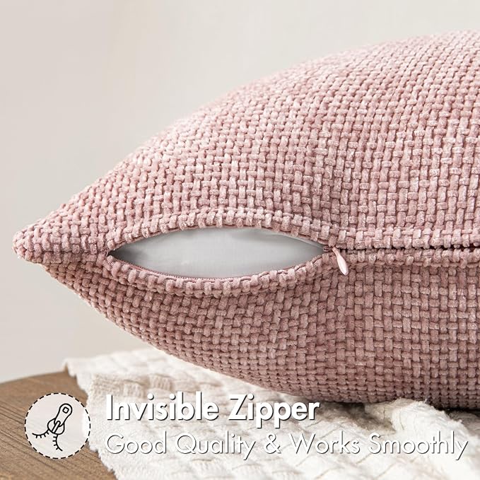 MIULEE Decorative Couch Throw Pillow Covers 20x20 Inch Pink 2 Pack | Modern Boho Accent, Soft Chenille Pillow Covers, Farmhouse Cushion Cases for Home Decor Bed Sofa Living Room