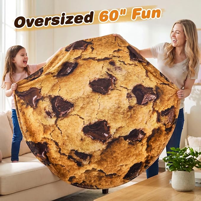 SeaRoomy Chocolate Cookie Blanket, Funny Realistic Food Blanket, 60 in | White Elephant Gifts, Gag Gifts For Teen Boys & Girls, Novelty Christmas Birthday Presents, Double Sided, Soft Flannel