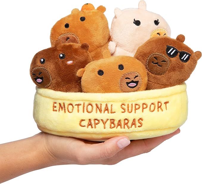 Emotional Support Capybaras by Relatable, Cuddly Stuffed Animals and Plushies Set, Includes 5 Capybara Plush Toys with Carrying Basket, Cute Stuff and Great Gift for Loved Ones of All Ages