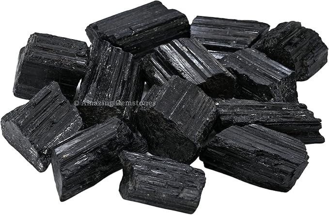 Amazing Gemstone Black Tourmaline Crystals Rough Stone in Bulk, 1lb Regular Pieces Turmalina Negra Piedra Originales, Large Black Tourmaline Crystal Healing Stones for Protection - Crafts Making