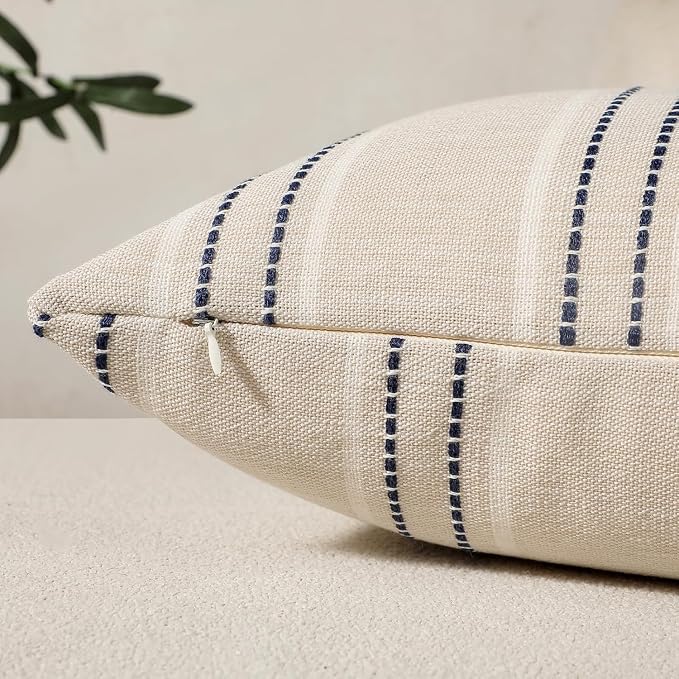 Hckot Stripe Throw Pillow Covers 12x24 Lumbar Navy Blue Pillow Covers | Farmhouse Decorative Pillows Textured Cushion Covers for Sofa Couch Bed Living Room Decor
