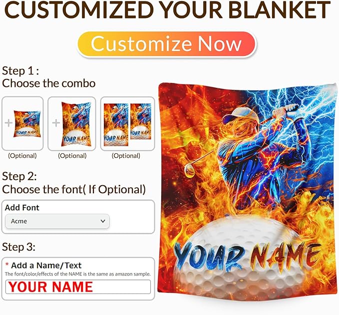 Boys Blanket Personalized Sport Throw Blankets for Toddler Kids Teens Golf Lovers, 30x40 Inches Cozy Soft Cool Custom Golf Throw for Sofa Couch Bed Home Decor