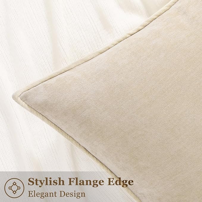 decorUhome Spring Couch Throw Pillow Covers 18x18 Set of 2, Decorative Soft Velvet Neutral Chenille Pillow Covers with Elegant Design for Sofa Bed Living Room Home Decor, Beige (Pack of 2)