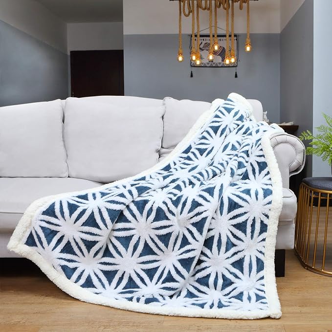 LOMAO Sherpa Fleece Blanket Gifts for Mom Dad Cozy Soft Throw Blanket for Women Men Birthday Gifts Dual Sided Couch Sofa Bed Blanket (Navy, 90''x90'')