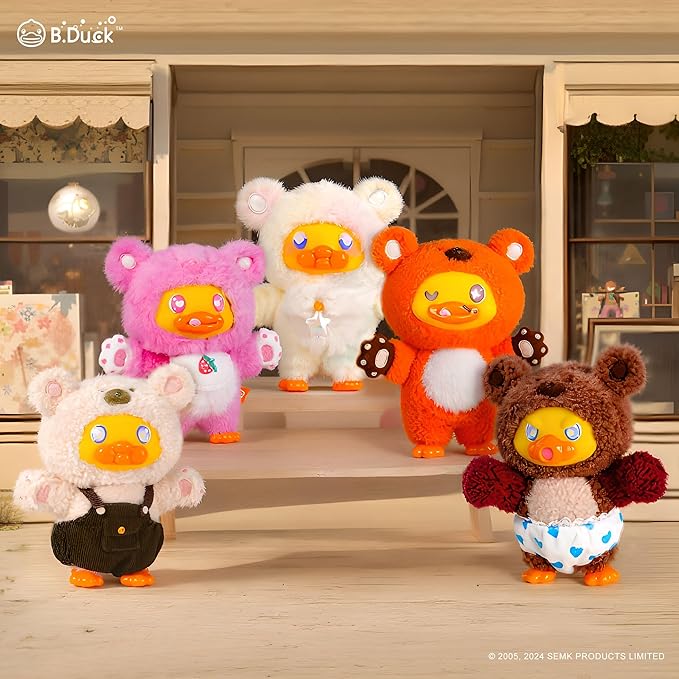 B.Duck Plush Blind Box Hugging Bear Series Cute Duck Vinyl Plush Keychain Figures, Scented Collectible Toys with Surprise Characters, Standing Design for Desk Décor, Gifts (Whole Set)