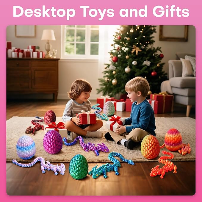 FYEFKJSA 3D Printed Dragon Eggs with Dragon Inside - 12Inch ,Articulated Fidget 3D Printed Animals, Interesting Decorative Gift, Easter Basket Essentials Stuffers (Cherry Blossom)