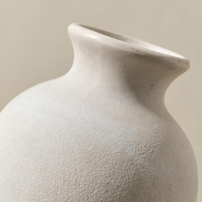 Ceramic Rustic Flower Vase, 8.38 Inch Vintage Pottery Home Decor, Farmhouse Terracotta Vase for Living Room, Table, Shelf, Mantel Decoration, Farmhouse - Off-White