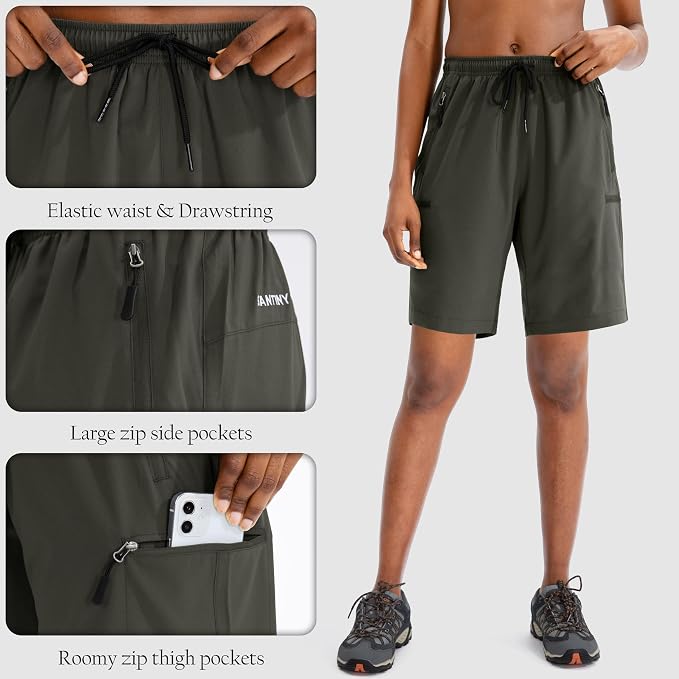 SANTINY Women's 5''/ 7''/9'' Hiking Cargo Shorts Quick Dry Lightweight Summer Shorts for Women Athletic Golf Zipper Pockets