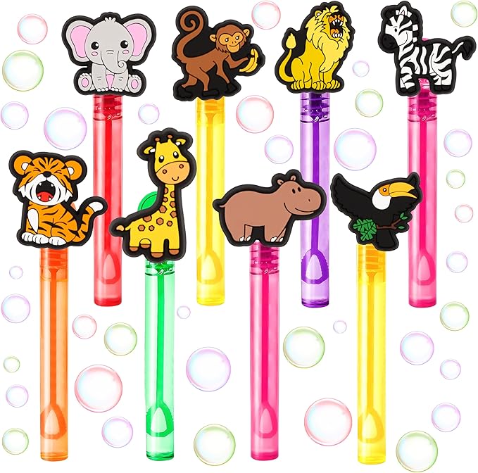 Jungle Safari Party Favors for Kids – 24PCS Animal-Themed Bubble Wands, Great for Birthday Supplies, Pinata Fillers, Goodie Bags & Classroom Rewards