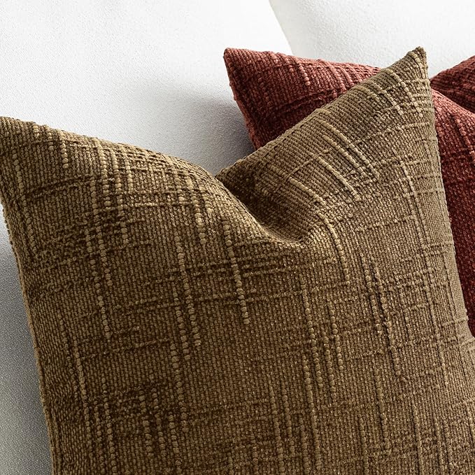 MIULEE Chenille Textured Fall Throw Pillow Covers Bronze 20x20 Set of 2 | Slubby Decorative Pillows, Boho Farmhouse Rustic Home Decor, Modern Neutral Cushion Covers for Couch Sofa Bed Living Room