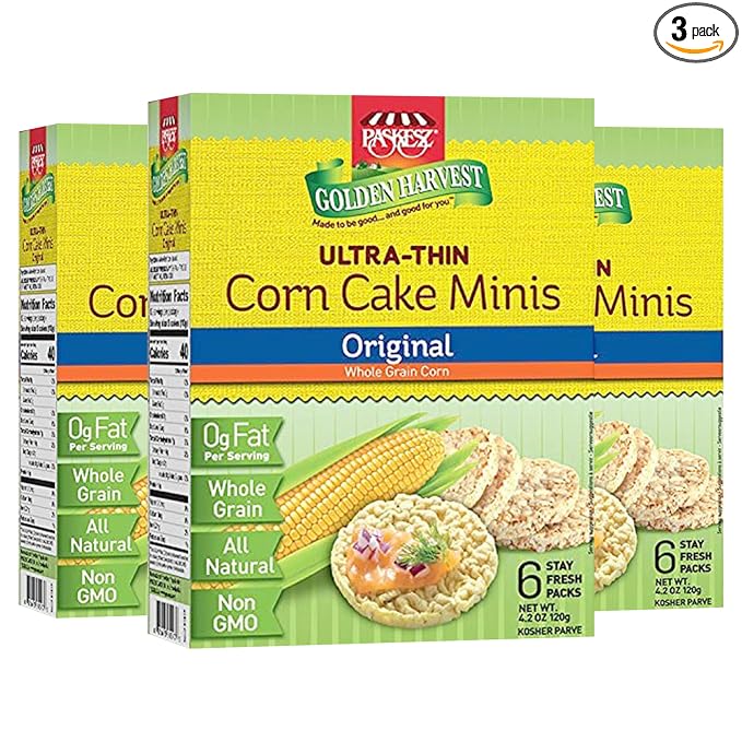 Only Kosher Candy Ultra-Thin Original Wholegrain Corn Cakes Minis with Natural Ingredients, Kosher Certified Non-GMO, and Fat-Free Delicious Snack, Pack of 3