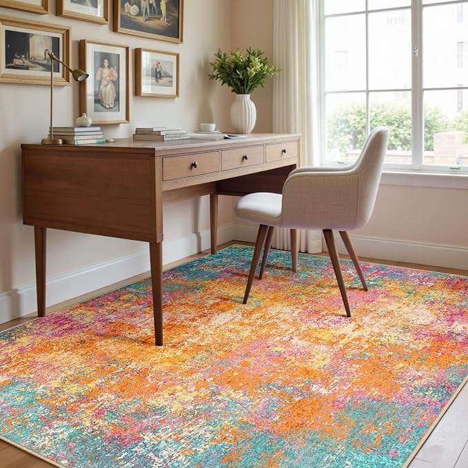 RELEANY Washable 4'x6' Abstract Area Rug for Living Room Starlight | carpet for bedroom, kitchen, office, hallway and entryway, printed pattern, non-slip, soft, stain-resistant, easy to clean