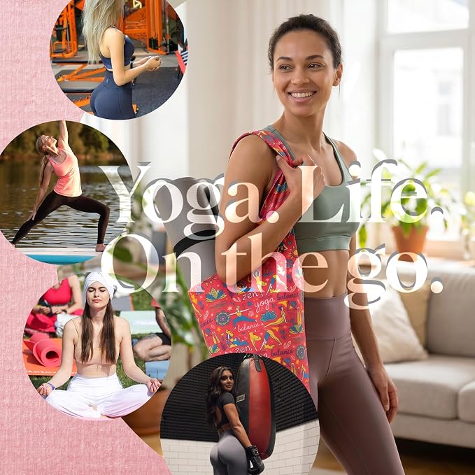 CosInStyle Heavy Duty Cotton Canvas Yoga Bag with Multi-Pocket Organizer, Large Capacity Gym Sports Bags, With 2 Bonus Mat Straps