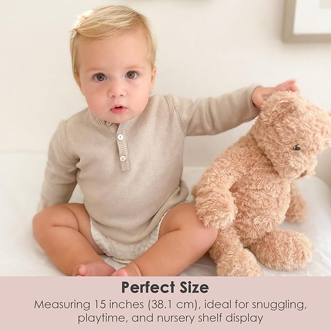 MON AMI Mr. Cuddleworth The Bear Stuffed Animal – 15”, Teddy Bear Plush for Baby Shower, Cute Plushies for Kids of All Ages
