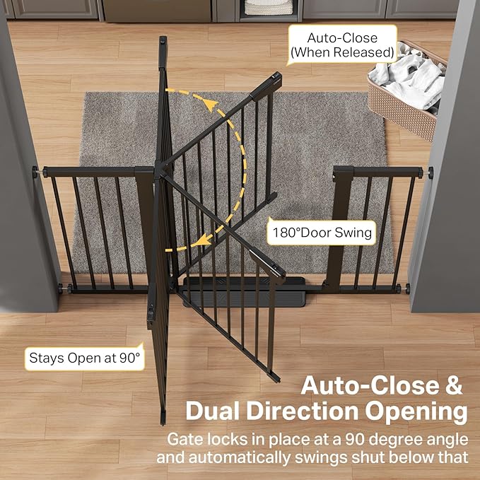 Cumbor Pack of 2 Extra Wide Baby Gate for Stairs, 29.7–51.5" Pressure Mounted Dog Gate for Doorways, Auto Close Safety Pet Gate, Easy Walk Thru Wide Child Gate, Black, Mom's Choice Award Winner