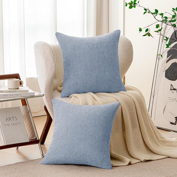 a moment Light Blue Chenille Throw Pillow Covers 20x20 Inch Pack of 2 Modern Decorative Throw Pillow Covers Farmhouse Cross Covers Home Decor for Sofa Bedroom Living Room