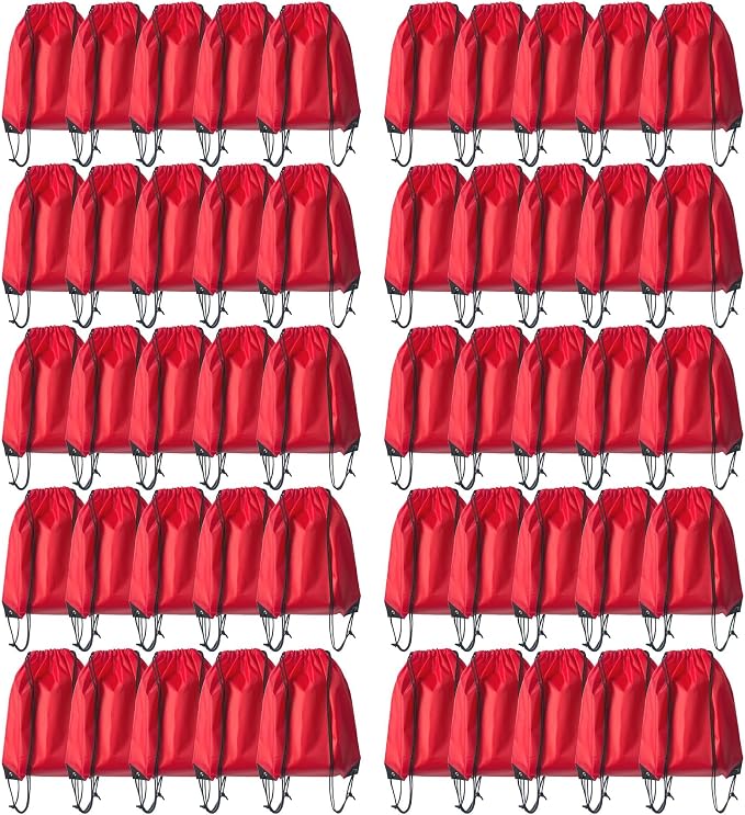 Drawstring Backpack Bulk 50 Packs Draw String Bags for Gym Sports Trip Pedestrianism Cinch Sack DIY for Women Men (red)