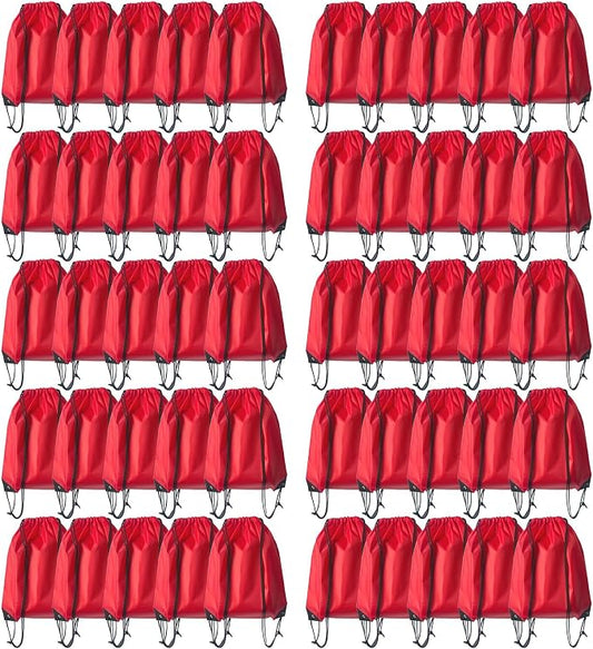 Drawstring Backpack Bulk 50 Packs Draw String Bags for Gym Sports Trip Pedestrianism Cinch Sack DIY for Women Men (red)