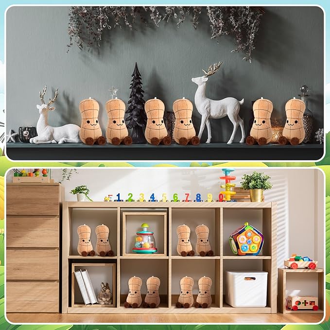 12 Pcs Peanut Plush Stuffed Toy 7 inch Soft Stuffed Toy Doll Cute Peanut Plush Smile Face Groundnut Plushes for Kids Gift