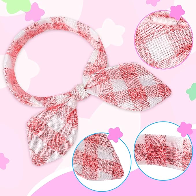17cm Doll Clothing Set 2Pcs - Plaid Bunny Skirt + Bow Headband, Pink Sweet Outfit for 6-7inch Dolls (NO Doll Included) Kawaii Style Dress Accessories