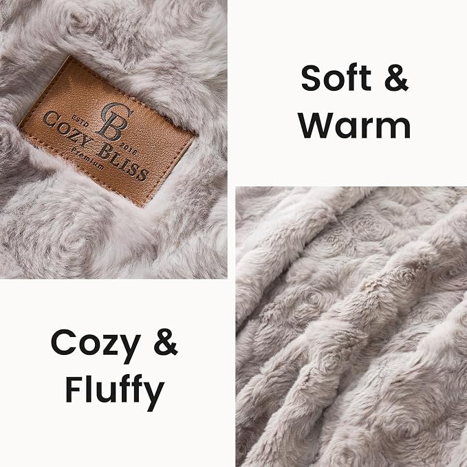 Cozy Bliss Faux Fur Throw Blanket for Couch, Fuzzy Soft Plush Thick Warm Fluffy Reversible Wave Textured Blanket for Sofa Bedroom Living Room, 55 * 70 Inches Tie-dye Grey