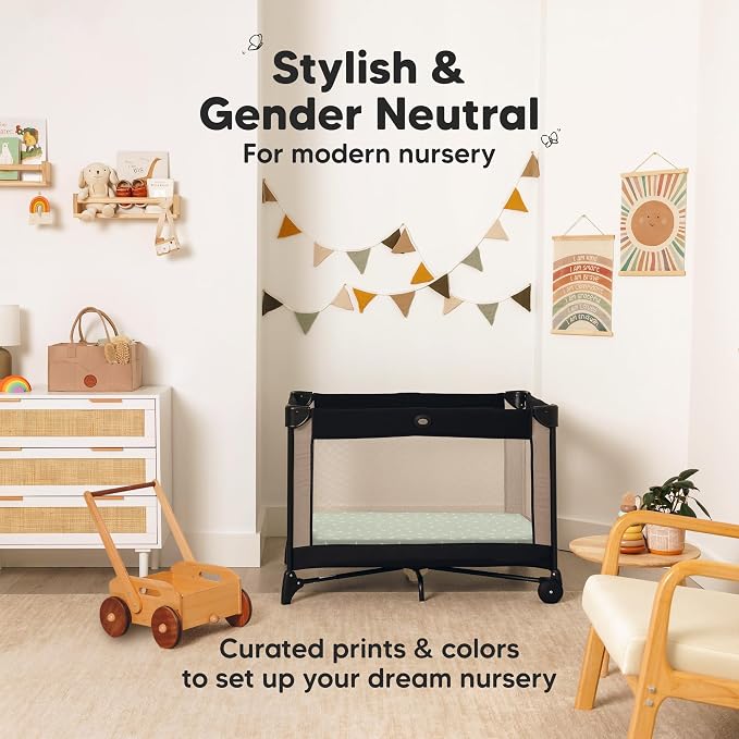 Pack and Play Sheets Fitted - 2-Pack Mini Crib Sheets for Pack N Play Mattress 38x26, Soft & Cozy, Neutral Toddler Playard Bedding, Snug Fitted Mini Baby Crib Mattress Cover Boy, Girl (Herb)