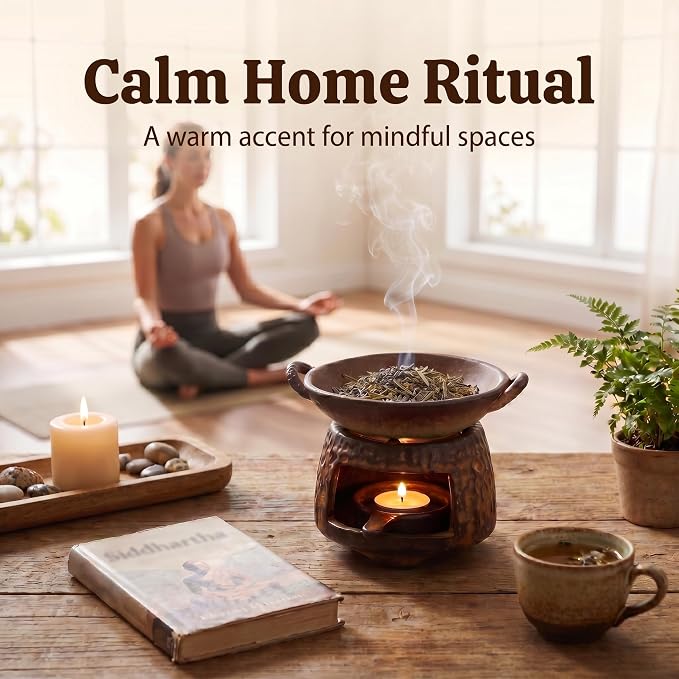 Ceramic Wax Melt Warmer and Essential Oil Diffuser, Handmade Tea Light Candle Holder Incense Pot, Minimalist Japanese Decor Teapot Heater for Home Aromatherapy Meditation Room, Stress Relief Spa
