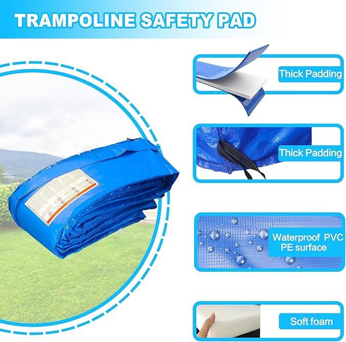 Trampoline Pad Replacement, 10/12/14/15/16FT Trampoline Spring Cover, No-Hole for Pole Waterproof Trampoline Safety Pad, Trampoline Replacement Parts & Accessories
