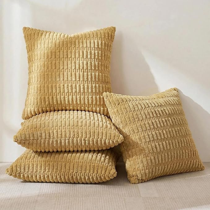 Fancy Homi 4 Packs Decorative Throw Pillow Covers for Living Room Couch Bed, Modern Farmhouse Boho Home Décor Accent Cushion Case, 24" x 24", Mustard Yellow