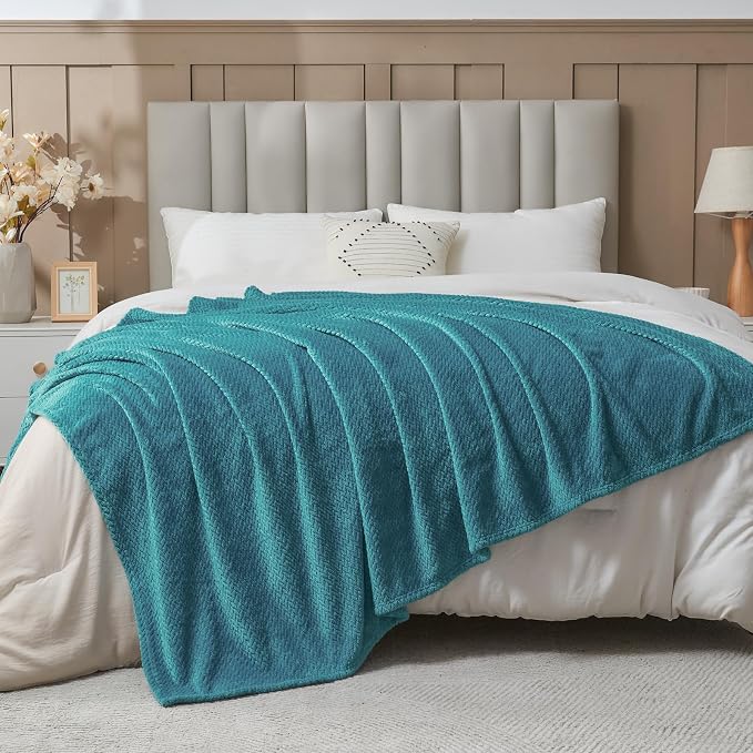 NEWCOSPLAY Fleece Leaves Pattern Twin Blanket, Dark Blue, 60"x80" | Super Soft Throw Blanket, Lightweight Cozy Bed Sofa Blanket, Premium Silky Flannel Fleece, Travel Blanket for All Season Use
