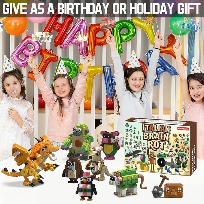 Italian Brain Rot Unique Cartoon Characters Building Blocks 9 in 1 Educational & Entertaining Gift Idea for Kids Teens & Adults
