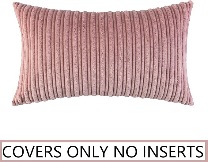 UGASA 12x24 Inch Pillow Cover Pack of 1 Valentine's Day Soft Boho Stripe Corduroy Long Rectangular Lumbar Cushion Cover Decorative Throw Pillows for Bed, Couch, Sofa, Bedroom, Living Room, Baby Pink