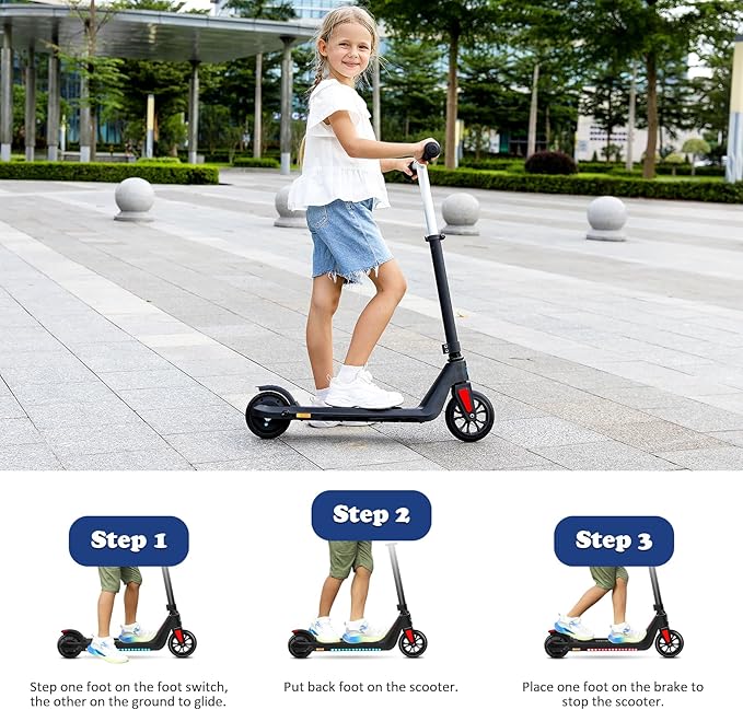 Caroma Electric Scooter for Kids Ages 6-14, 150W/180W Motor,10 MPH Max Speed & 7 Miles,Adjustable Height & Speed,Colorful Lights,LED Display,Foldable Kids Electric Scooter 132 Lbs Max Load