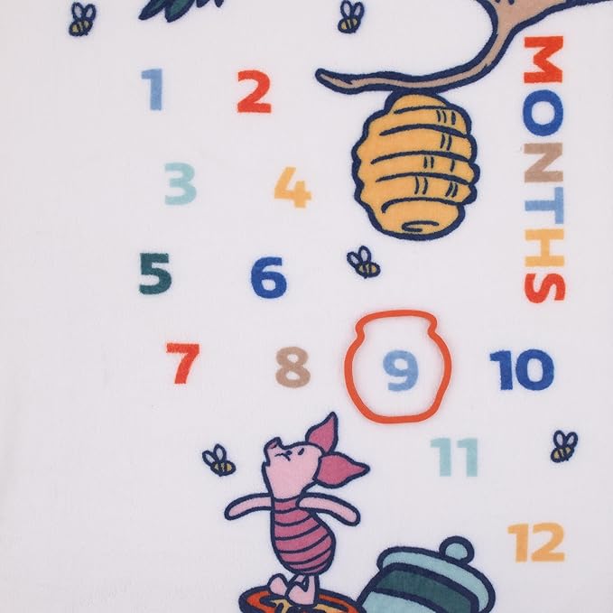 NoJo Disney Winnie The Pooh White, Blue, and Yellow Sweet As Can Bee Super Soft Photo Op Milestone Baby Blanket