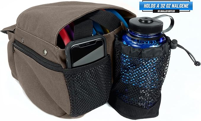 Rogue Iron Disc Golf Satchel Bag- Sling Tote Bag for Frisbee Golf - Holds Up to 14 Discs, Large 32oz Water Bottle, and Accessories V2 (14 Disc Gray)
