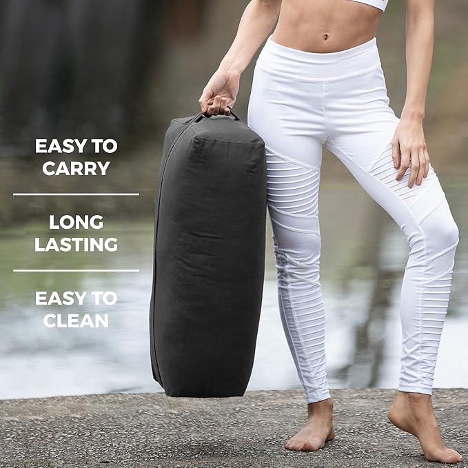 Extra Firm Large Yoga Bolster, 24" x 12" x 6" Cinched OR Zippered Yoga Pillow, Rectangular Cotton Cushion With Removable Cover for Studios, 1 Pack or 2 Pack