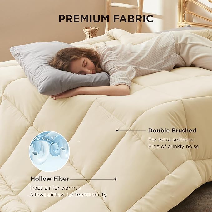 Bedsure Comforter Duvet Insert - Quilted Comforters Twin XL Size, All Season Duvet, Down Alternative Bedding Comforter with Tabs,Gifts for Women/Men,Cream,Twin XL 92 x 68 Inches
