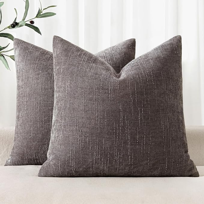 MIULEE Textured Chenille Throw Pillow Covers 18x18 Inch Charcoal Gray | Pack of 2 Decorative Soft Throw Pillows, Solid Textured Cushion Covers, Modern Home Decor for Couch Sofa Bedroom Living Room