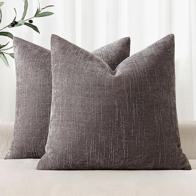 MIULEE Textured Chenille Throw Pillow Covers 20x20 Inch Charcoal Gray | Pack of 2 Decorative Soft Throw Pillows, Solid Textured Cushion Covers, Modern Home Decor for Couch Sofa Bedroom Living Room