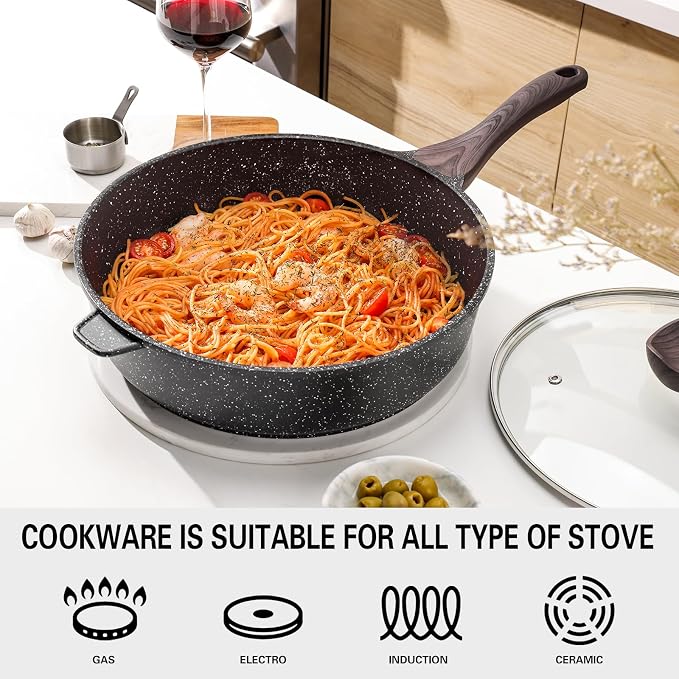 Kordisen Nonstick Deep Frying Pan Skillet with Lid, 10 Inch | Saute Pan, Healthy, Induction Compatible, PFOA Free