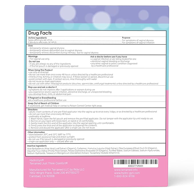 Hydro GYN Vaginal Moisturizer | Long Lasting for Vaginal Dryness & Irritation | Hyaluronic Acid & Vitamin E | Feminine Care Hormone Free | Pre and Post Menopausal I 20 Count