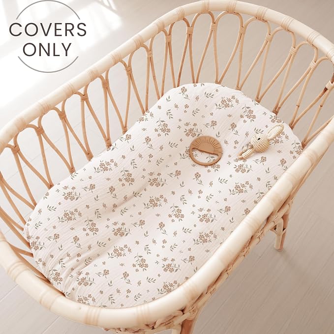 Konssy Muslin Baby Lounger Cover 2 Pack, 100% Cotton Newborn Lounger Cover, Soft and Breathable Baby Nest Slipcover for Boys Girls (Blossom,Pink)