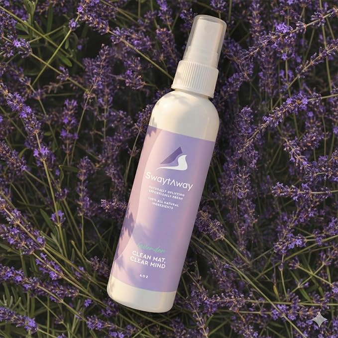SwaytAway Travel Yoga Mat Cleaner Spray & Towel Kit, 4oz – Non Slip, No Rinse Plant-Based Lavender Essential Oil Mist for Gym, Pilates & Hot Yoga – Made in USA