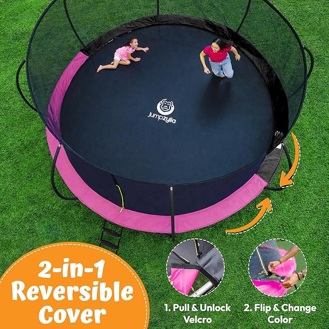 JUMPZYLLA Trampoline Outdoor 8FT 10FT 12FT 14FT 15FT 16FT with Enclosure and Ladder, ASTM Approved Recreational Trampoline for Kids and Adults, Anti-Rust Coated Frame